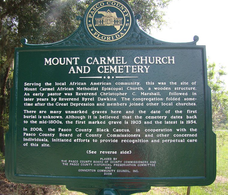 Mount Carmel Church and Cemetery Historical Marker